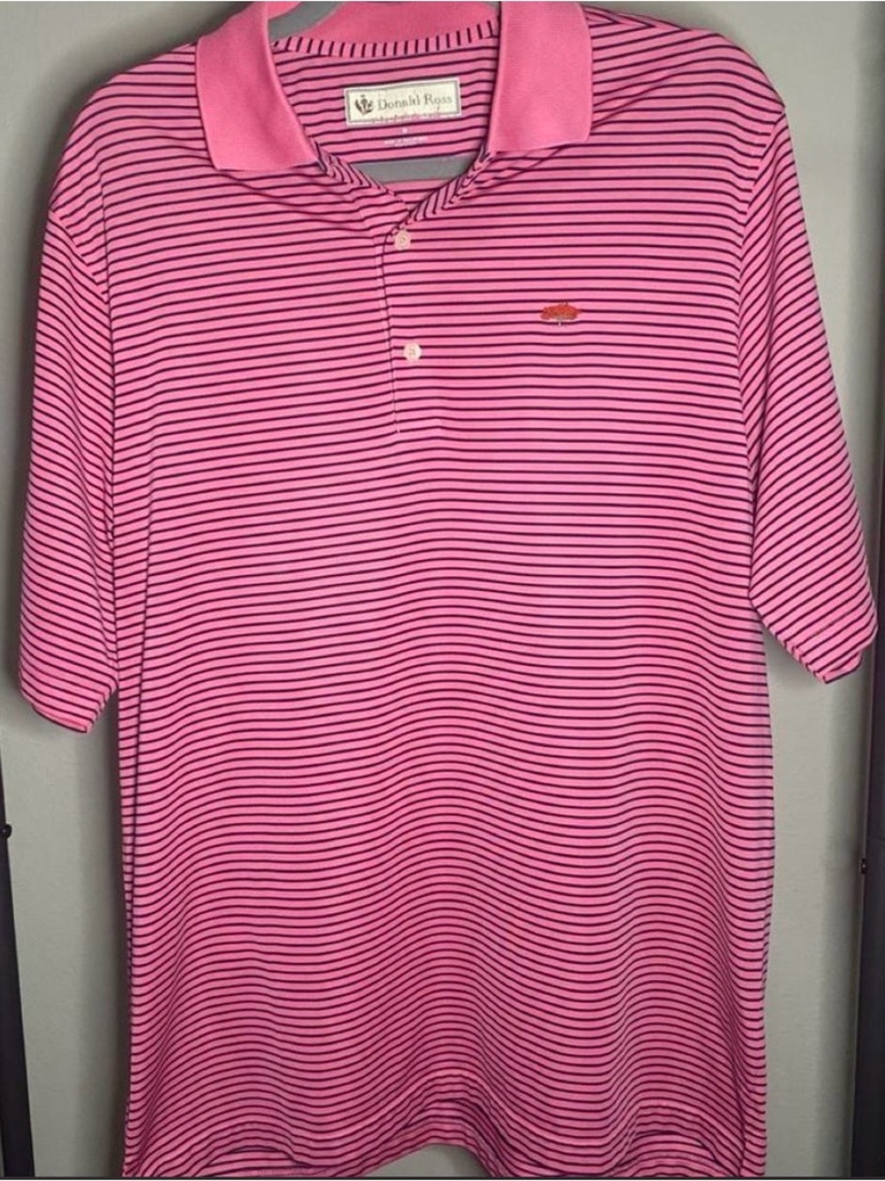 Pink Striped Polo Shirt by Donald Ross Mens Medium